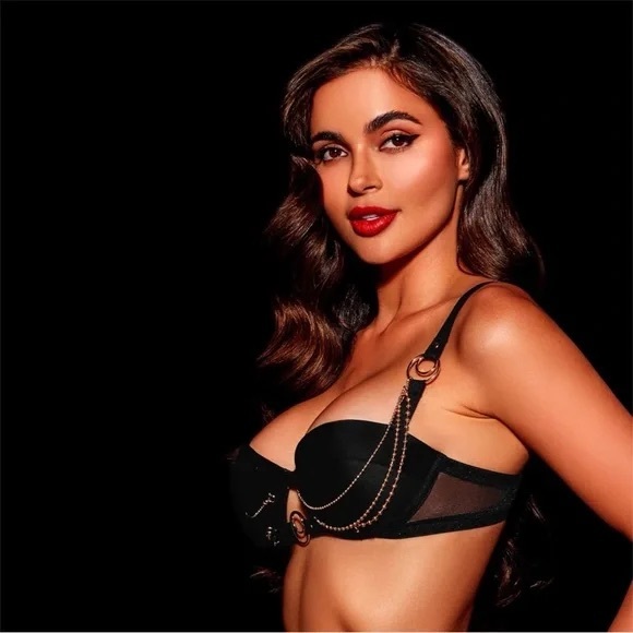 HONEY BIRDETTE SANA BLACK GOLD CIRCLE HANGING CHAIN PUSH-UP BALCONETTE BRA - Picture 3 of 10